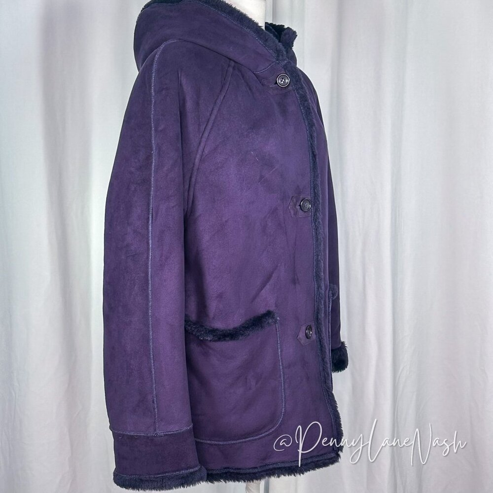 Larry Levine Sport Suede Faux Lined Hooded Pea Coat Purple - Picture 7 of 12